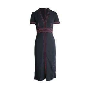 Burberry Contrasting Stitch Detail Dress In Black Viscose